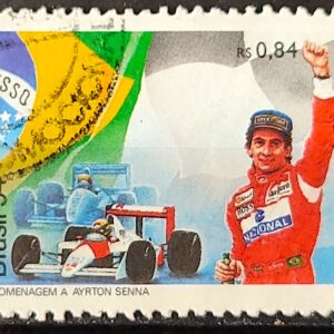 C 1923 Selo Ayrton Senna Carro Piloto de Formula 1 Bandeira 1994 Circulado 2