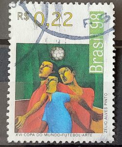 C 2123 Selo Copa do Mundo Futebol Franca Arte Zelio Pinto 1998 Circulado 1
