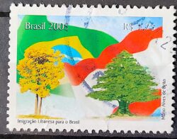 C 2607 Selo Imigracao Libanesa Libano Bandeira 2005 Circulado 3