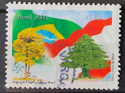 C 2607 Selo Imigracao Libanesa Libano Bandeira 2005 Circulado 4