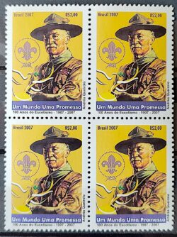 C 2689 Selo 100 Anos do Escotismo Baden Powel Escoteiro 2007 Quadra