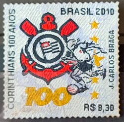 C 3028 Selo 100 Anos do Corinthians Futebol Tecido 2010 Carimbo