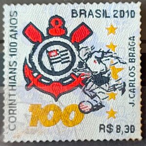C 3028 Selo 100 Anos do Corinthians Futebol Tecido 2010 Carimbo