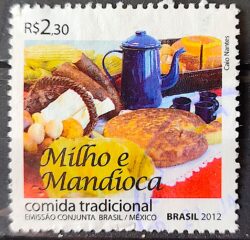 C 3215 Selo Relacoes Diplomaticas Mexico Milho e Mandioca 2012 Circulado 1