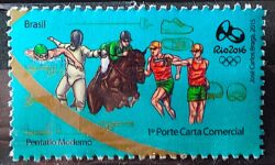 C 3525 Selo Olimpiadas Rio 2016 Pentatlo Moderno Cavalo Esgrima Natacao 2015