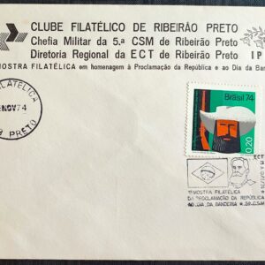 Envelope FDC 000 1974 Clube Filatelico de Ribeirao Preto Fernao Dias Coca Cola CBC e CPD SP 1
