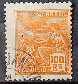 Selo Regular Cod RHM 220 Vovo Aviacao Aviao 100 Reis Filigrana F 1924 Circulado 10