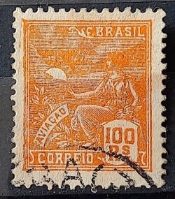 Selo Regular Cod RHM 220 Vovo Aviacao Aviao 100 Reis Filigrana F 1924 Circulado 11