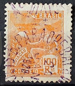 Selo Regular Cod RHM 220 Vovo Aviacao Aviao 100 Reis Filigrana F 1924 Circulado 12