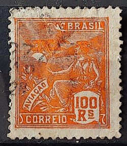 Selo Regular Cod RHM 220 Vovo Aviacao Aviao 100 Reis Filigrana F 1924 Circulado 14