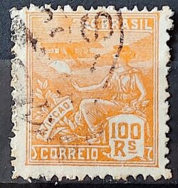 Selo Regular Cod RHM 220 Vovo Aviacao Aviao 100 Reis Filigrana F 1924 Circulado 16