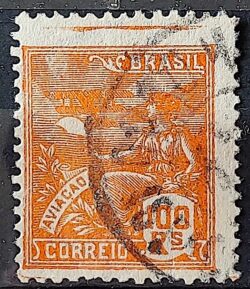 Selo Regular Cod RHM 220 Vovo Aviacao Aviao 100 Reis Filigrana F 1924 Circulado 17