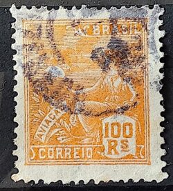 Selo Regular Cod RHM 220 Vovo Aviacao Aviao 100 Reis Filigrana F 1924 Circulado 19