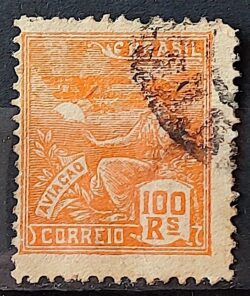 Selo Regular Cod RHM 220 Vovo Aviacao Aviao 100 Reis Filigrana F 1924 Circulado 2