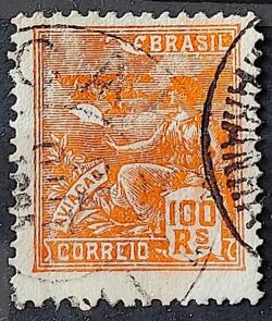 Selo Regular Cod RHM 220 Vovo Aviacao Aviao 100 Reis Filigrana F 1924 Circulado 23