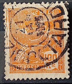 Selo Regular Cod RHM 220 Vovo Aviacao Aviao 100 Reis Filigrana F 1924 Circulado 24