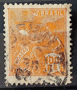 Selo Regular Cod RHM 220 Vovo Aviacao Aviao 100 Reis Filigrana F 1924 Circulado 26