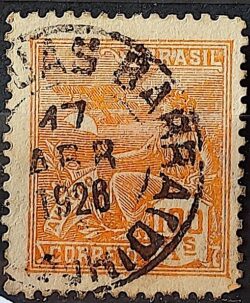 Selo Regular Cod RHM 220 Vovo Aviacao Aviao 100 Reis Filigrana F 1924 Circulado 27