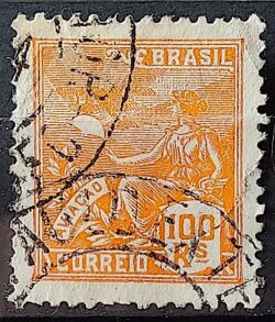 Selo Regular Cod RHM 220 Vovo Aviacao Aviao 100 Reis Filigrana F 1924 Circulado 28