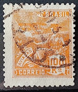 Selo Regular Cod RHM 220 Vovo Aviacao Aviao 100 Reis Filigrana F 1924 Circulado 4