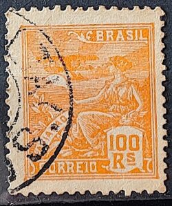 Selo Regular Cod RHM 220 Vovo Aviacao Aviao 100 Reis Filigrana F 1924 Circulado 5