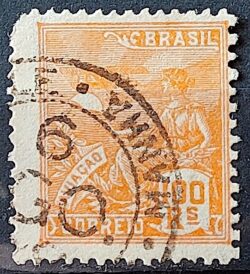 Selo Regular Cod RHM 220 Vovo Aviacao Aviao 100 Reis Filigrana F 1924 Circulado 6