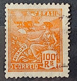 Selo Regular Cod RHM 220 Vovo Aviacao Aviao 100 Reis Filigrana F 1924 Circulado 7