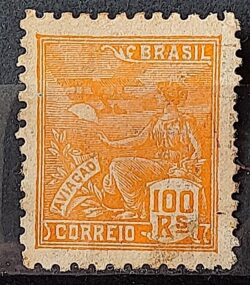 Selo Regular Cod RHM 220 Vovo Aviacao Aviao 100 Reis Filigrana F 1924 Circulado 8