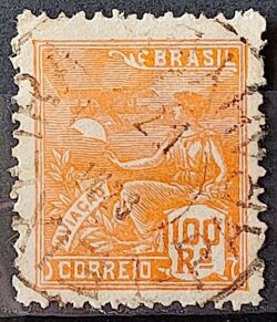 Selo Regular Cod RHM 220 Vovo Aviacao Aviao 100 Reis Filigrana F 1924 Circulado 9