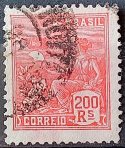 Selo Regular Cod RHM 221 Vovo Aviacao Aviao 200 Reis Filigrana F 1924 Circulado 1