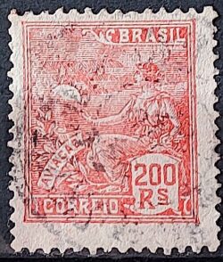 Selo Regular Cod RHM 221 Vovo Aviacao Aviao 200 Reis Filigrana F 1924 Circulado 12