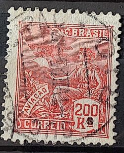 Selo Regular Cod RHM 221 Vovo Aviacao Aviao 200 Reis Filigrana F 1924 Circulado 3