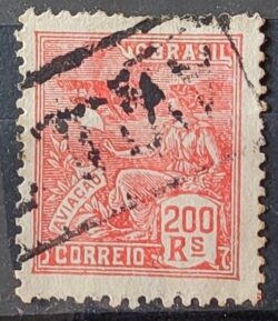 Selo Regular Cod RHM 221 Vovo Aviacao Aviao 200 Reis Filigrana F 1924 Circulado 7