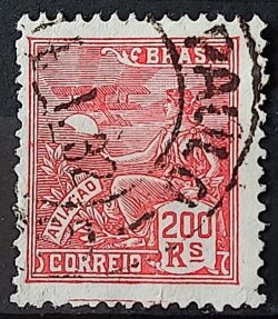 Selo Regular Cod RHM 221 Vovo Aviacao Aviao 200 Reis Filigrana F 1924 Circulado 9