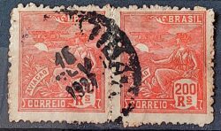 Selo Regular Cod RHM 221 Vovo Aviacao Aviao 200 Reis Filigrana F 1924 Circulado Par 1