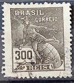 Selo Regular Cod RHM 222 Vovo Mercurio e Globo 300 Reis Filigrana F 1924 Circulado 10