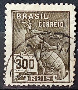 Selo Regular Cod RHM 222 Vovo Mercurio e Globo 300 Reis Filigrana F 1924 Circulado 11