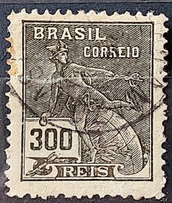 Selo Regular Cod RHM 222 Vovo Mercurio e Globo 300 Reis Filigrana F 1924 Circulado 12