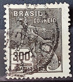 Selo Regular Cod RHM 222 Vovo Mercurio e Globo 300 Reis Filigrana F 1924 Circulado 13