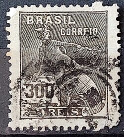 Selo Regular Cod RHM 222 Vovo Mercurio e Globo 300 Reis Filigrana F 1924 Circulado 14
