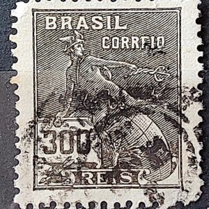Selo Regular Cod RHM 222 Vovo Mercurio e Globo 300 Reis Filigrana F 1924 Circulado 14