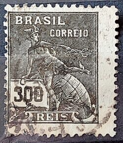 Selo Regular Cod RHM 222 Vovo Mercurio e Globo 300 Reis Filigrana F 1924 Circulado 16