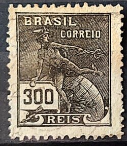 Selo Regular Cod RHM 222 Vovo Mercurio e Globo 300 Reis Filigrana F 1924 Circulado 17