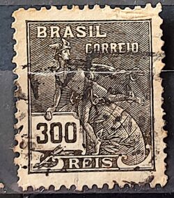 Selo Regular Cod RHM 222 Vovo Mercurio e Globo 300 Reis Filigrana F 1924 Circulado 18
