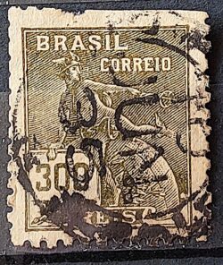 Selo Regular Cod RHM 222 Vovo Mercurio e Globo 300 Reis Filigrana F 1924 Circulado 20