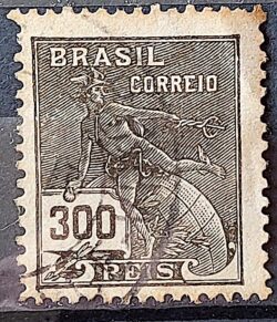Selo Regular Cod RHM 222 Vovo Mercurio e Globo 300 Reis Filigrana F 1924 Circulado 3