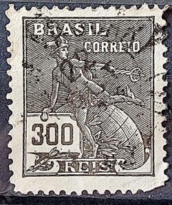 Selo Regular Cod RHM 222 Vovo Mercurio e Globo 300 Reis Filigrana F 1924 Circulado 4