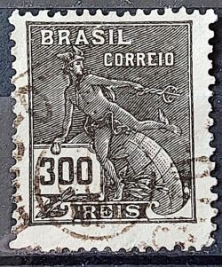 Selo Regular Cod RHM 222 Vovo Mercurio e Globo 300 Reis Filigrana F 1924 Circulado 7