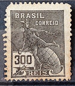 Selo Regular Cod RHM 222 Vovo Mercurio e Globo 300 Reis Filigrana F 1924 Circulado 8