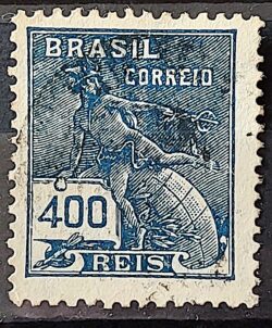 Selo Regular Cod RHM 223 Vovo Mercurio e Globo 400 Reis Filigrana F 1924 Circulado 1
